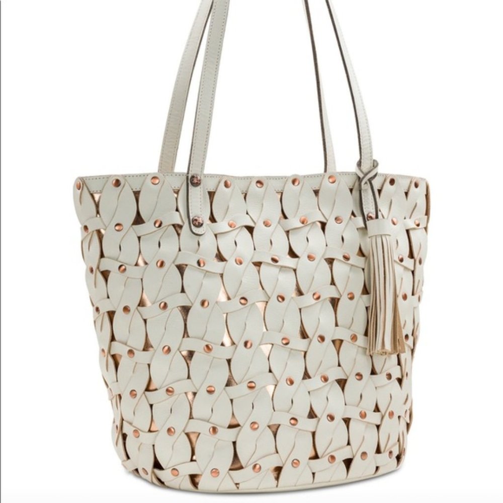 Patricia Nash Mizzana White Rose Gold Twisted Tote